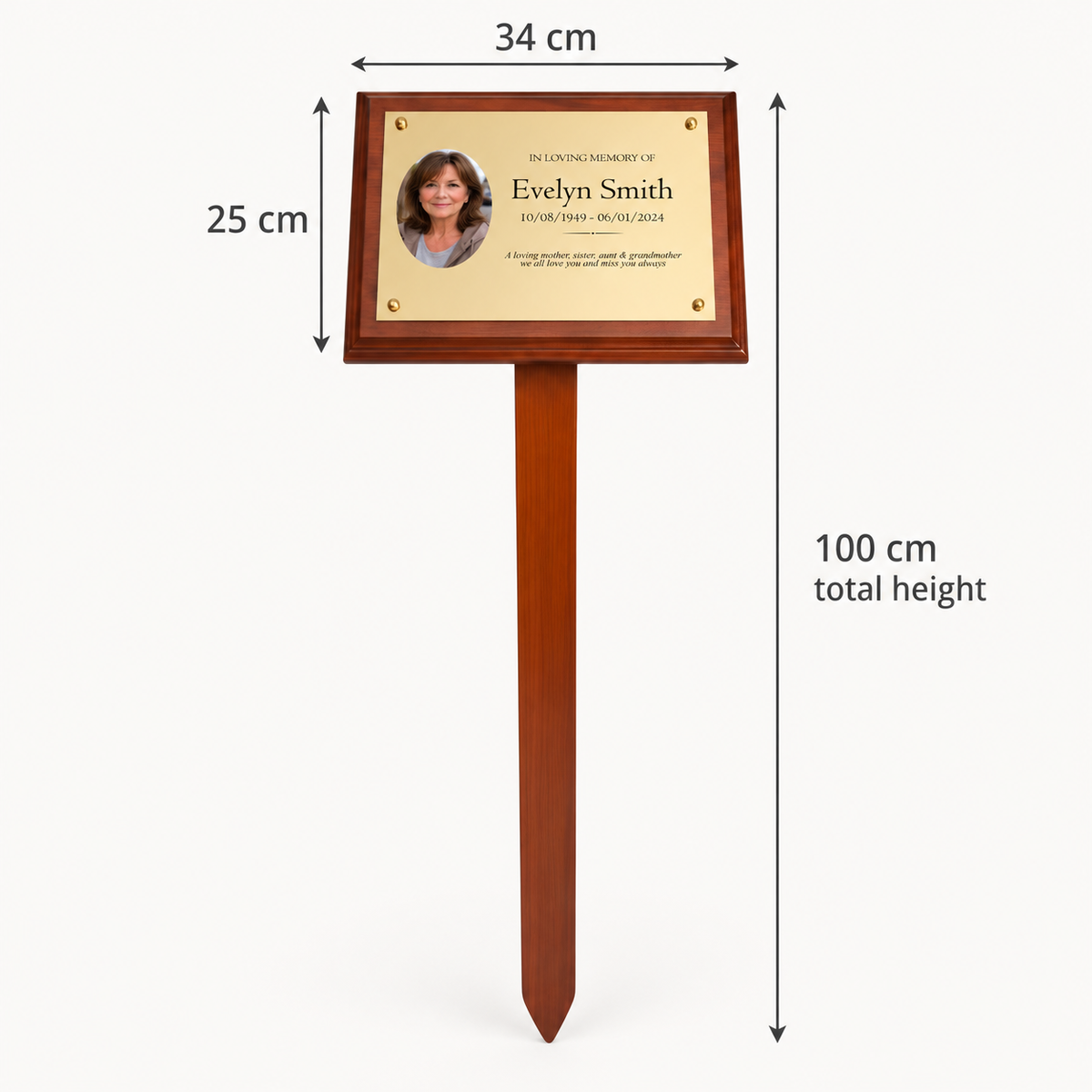 Personalised Mahogany Memorial Plaque on Stake, Photo Design