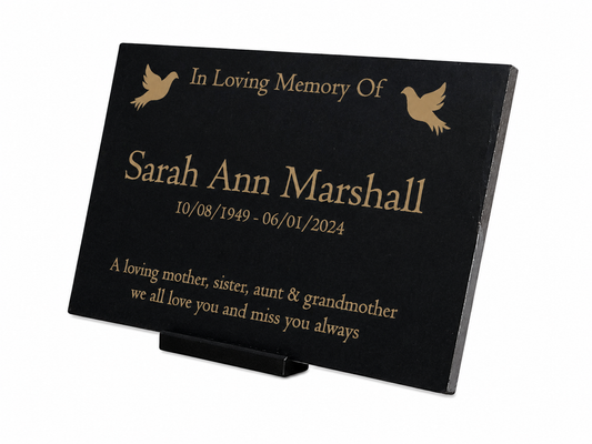 Granite Memorial Plaque, Doves, Personalised, Stand Included
