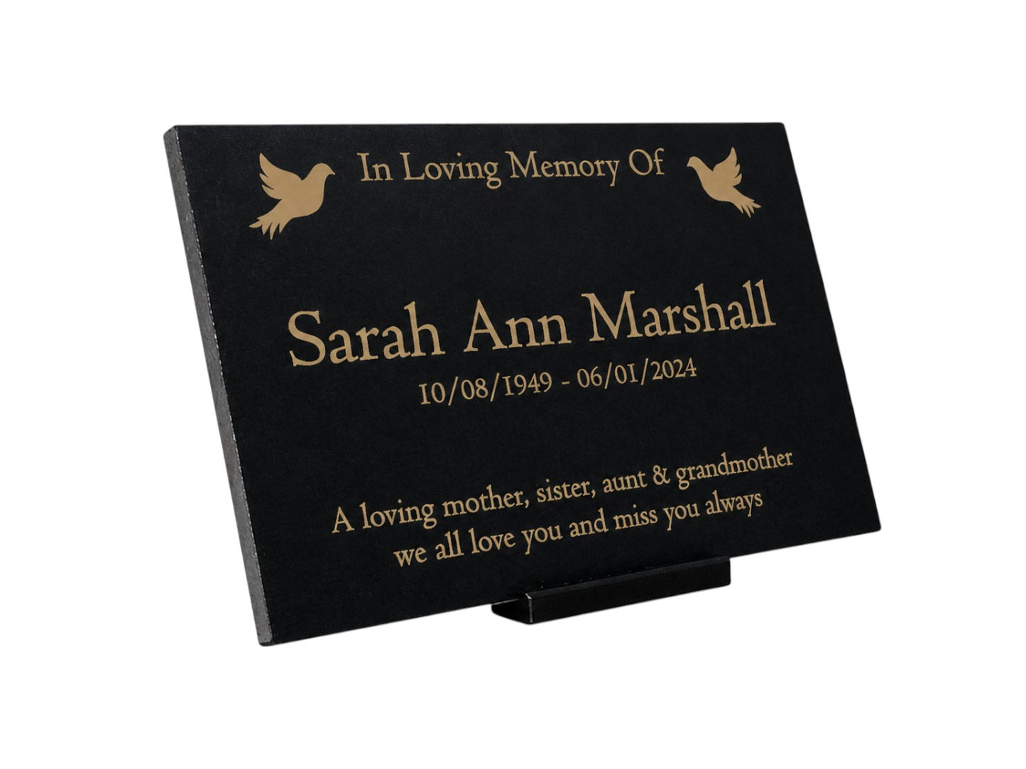 Granite Memorial Plaque, Dove Design, Personalised Engraved Tribute