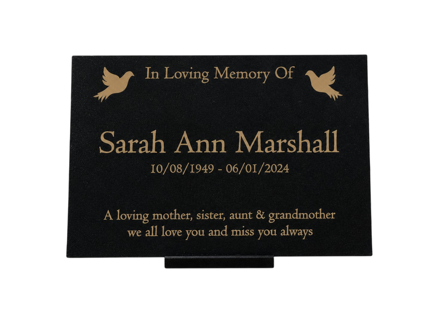 Granite Memorial Plaque, Dove Design, Personalised Engraved Tribute