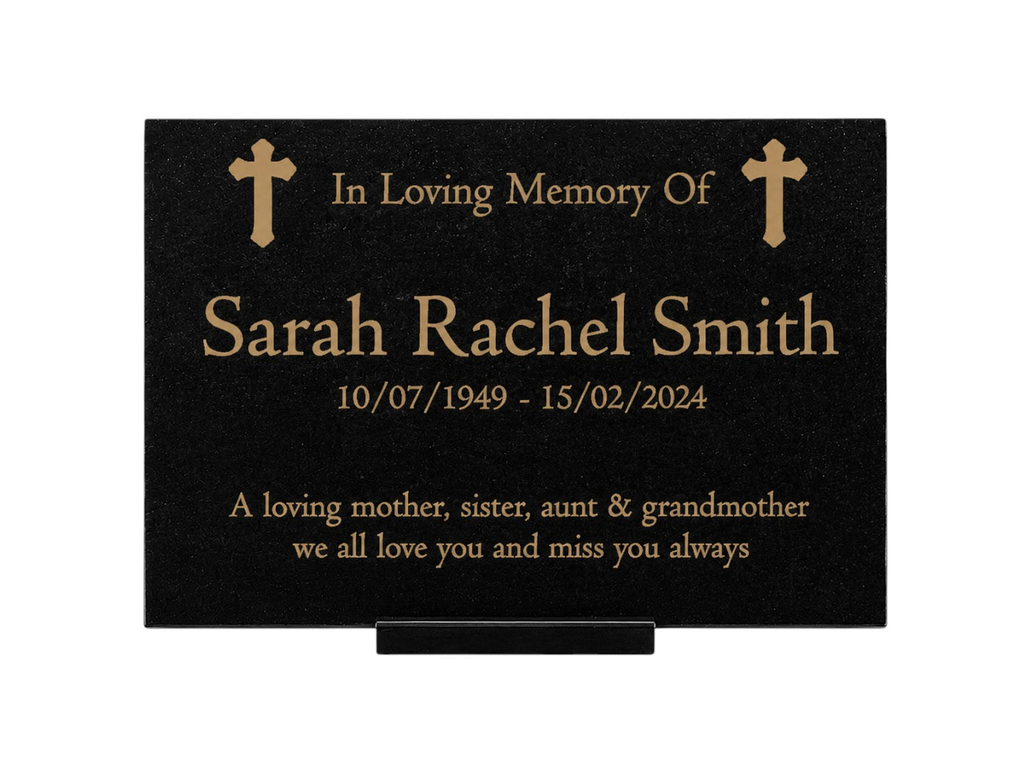 Granite Memorial Plaque, Crosses, Personalised, Stand Included
