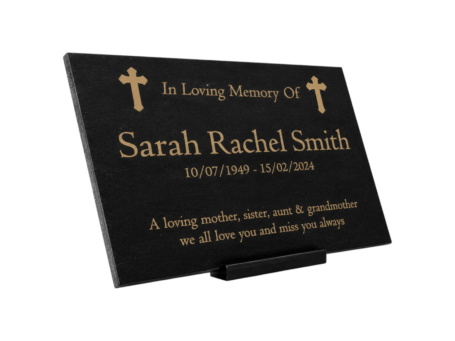 Granite Memorial Plaque, Crosses, Personalised, Stand Included