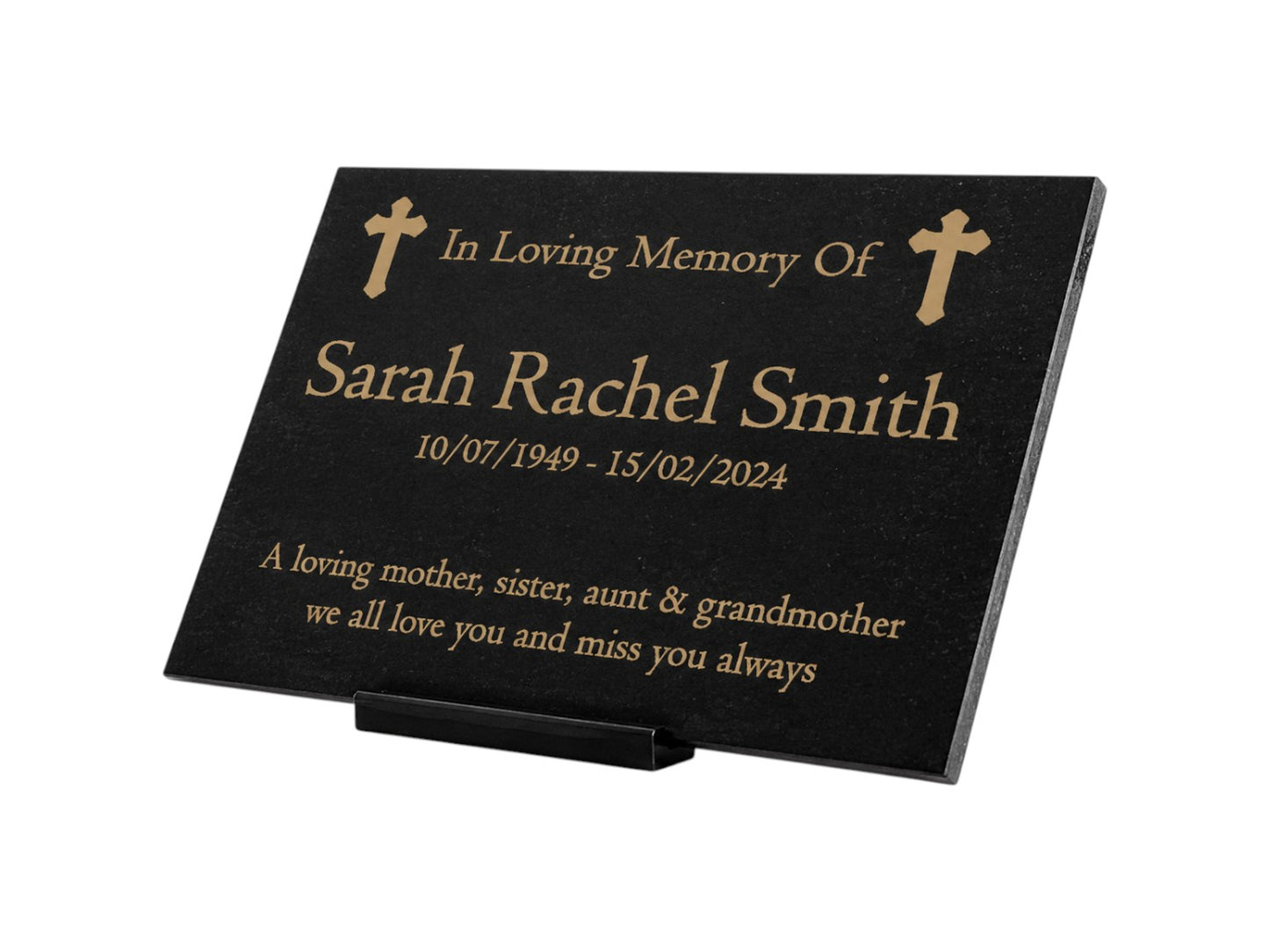 Granite Memorial Plaque, Crosses, Personalised, Stand Included