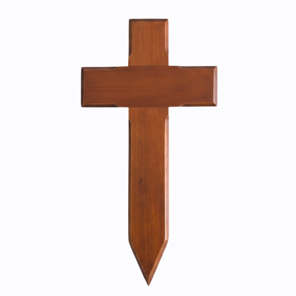 Personalised Mahogany Memorial Cross, Feather – Durable Wooden Grave Marker for Outdoor Use