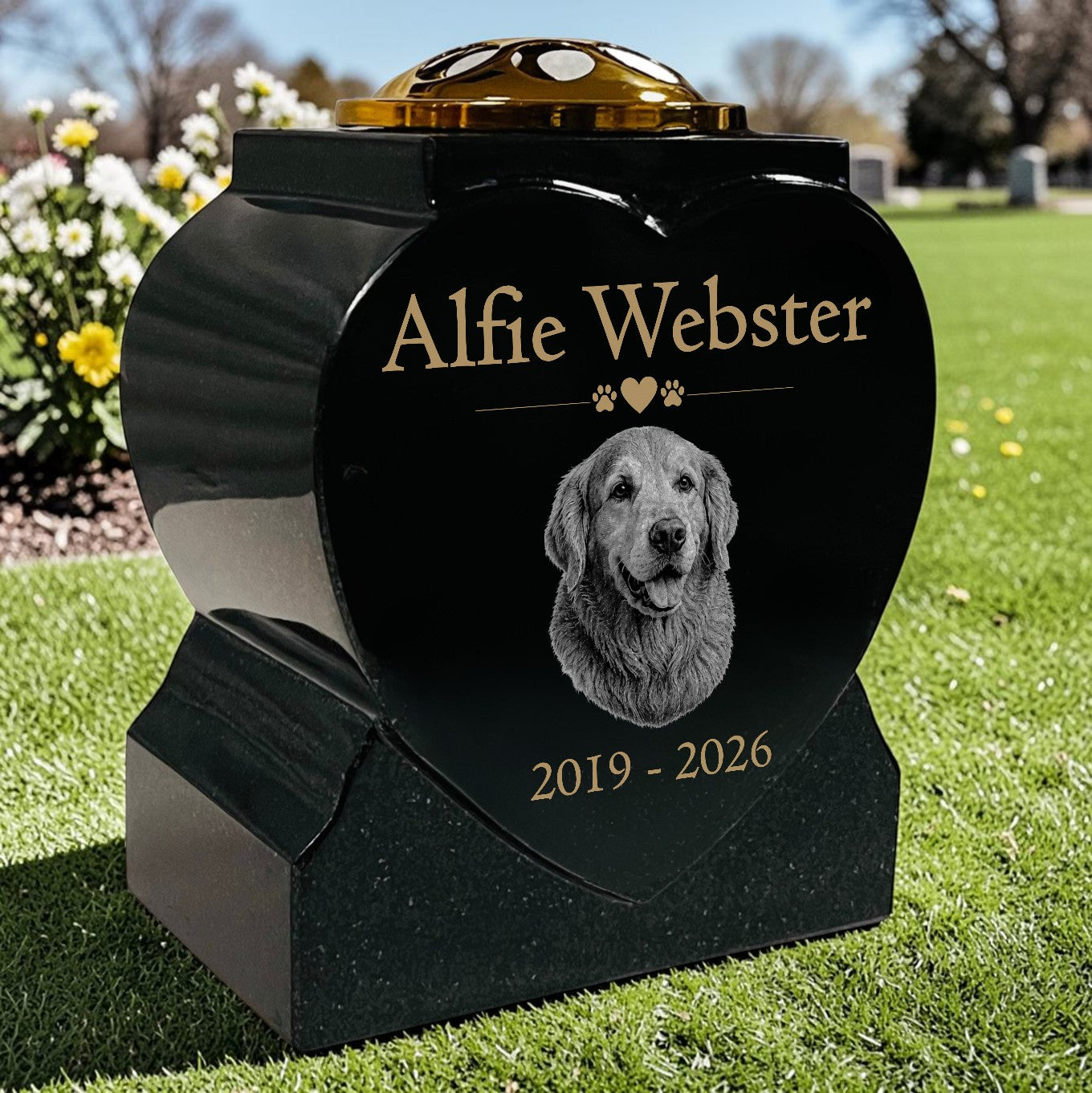 Dog Memorial Granite Heart-Shaped Photo Vase