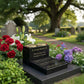 Double Vase & Tablet Granite Memorial, Two Names, Personalised Gold Engraving (18x12x8 inches, approx 43kg)