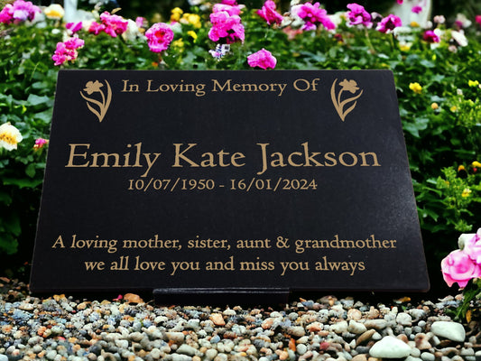 Granite Memorial Plaque, Daffodil, Stand Included