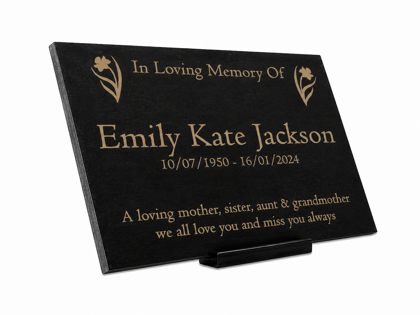 Granite Memorial Plaque, Daffodil Design, Personalised Engraved Tribute