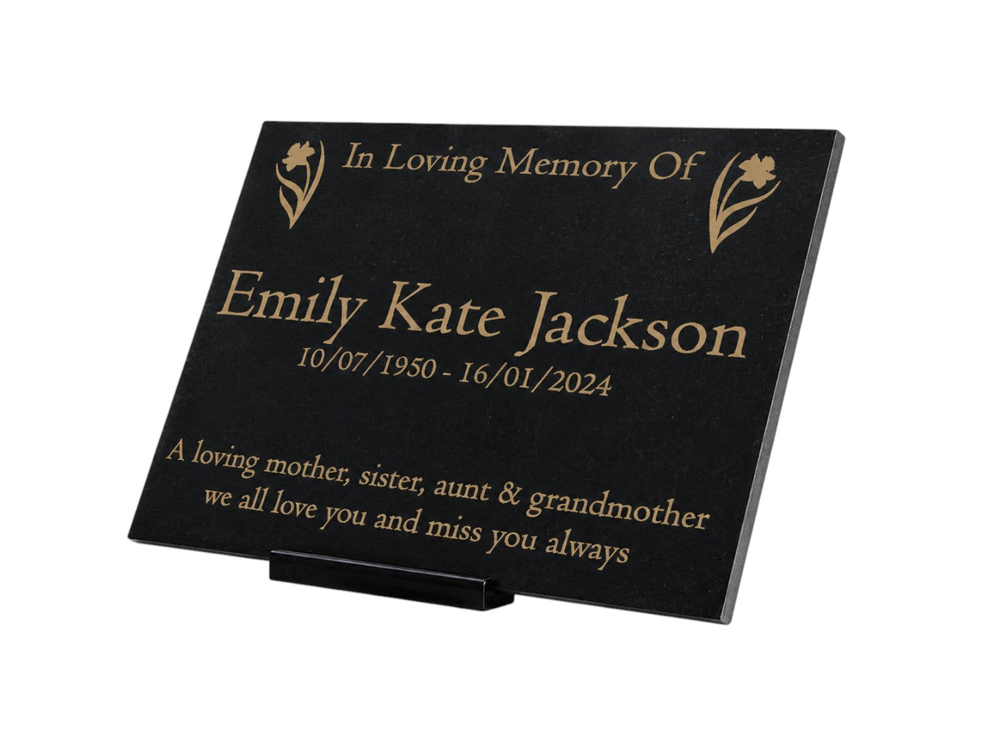 Granite Memorial Plaque, Daffodil Design, Personalised Engraved Tribute