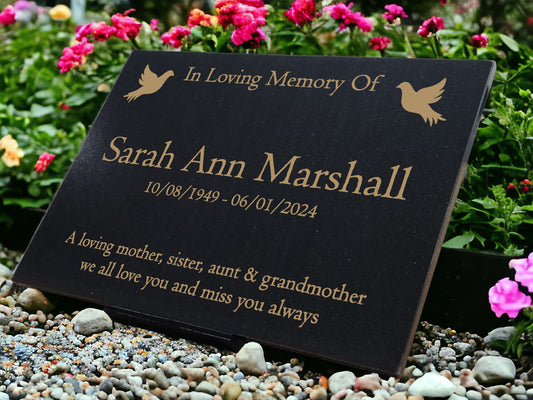 Granite Memorial Plaque, Doves, Personalised, Stand Incluced