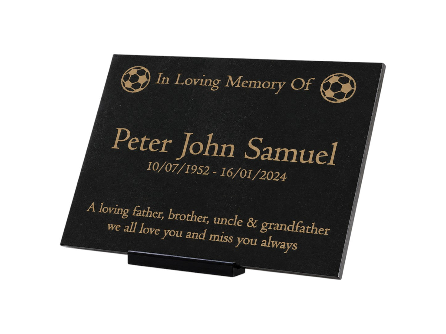 Granite Memorial Plaque, Football Design, Personalised Engraved Tribute