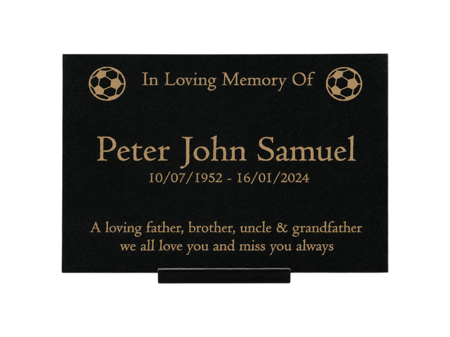 Granite Memorial Plaque, Football Design, Personalised Engraved Tribute