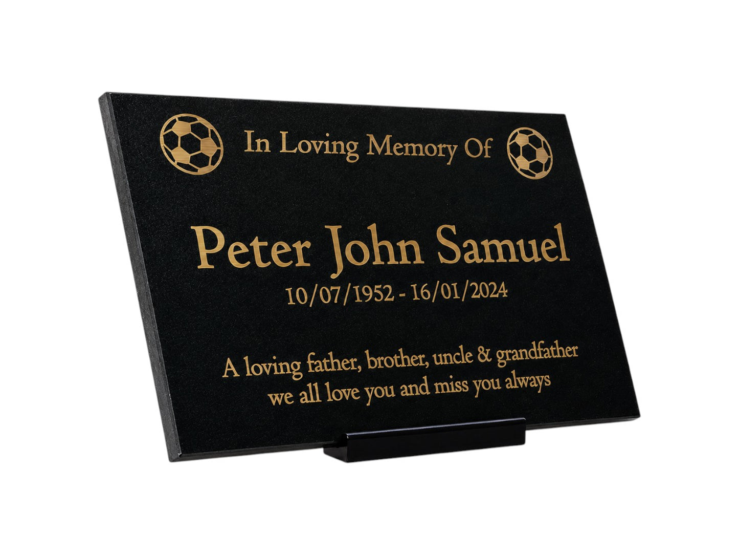 Granite Memorial Plaque, Football Design, Personalised Engraved Tribute