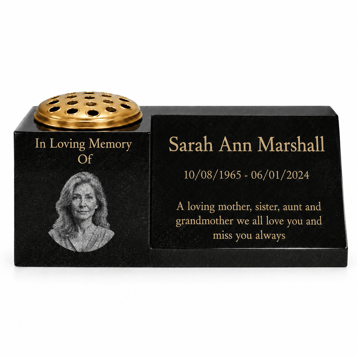Granite Memorial Vase with Portrait and Plaque Combination, Solid Granite, 16x6x6inchs, 20KG, Includes Flower Pot Insert