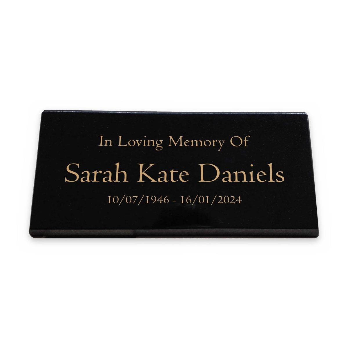 Personalised Granite Wedge Memorial, Free Gold Engraving, Polished Black Granite