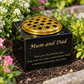Granite Rectangle-Shaped Memorial Vase, Premium Black with Gold Metal Flower Pot Insert- 6x6x4 Inches
