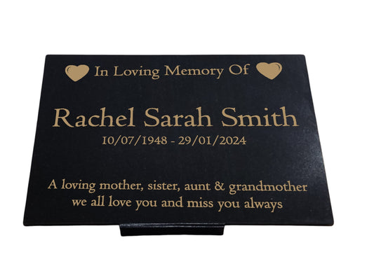 Granite Memorial Plaque, Heart, Personalised, Stand Included