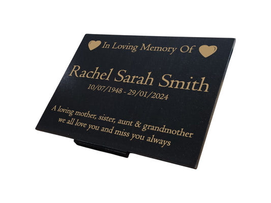 Granite Memorial Plaque, Heart, Personalised, Stand Included