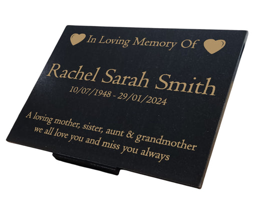 Granite Memorial Plaque, Heart, Personalised, Stand Included