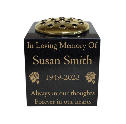 Granite Memorial Vase, Solid Granite, Rose, 6x6x6 Inches, 8KG, Includes Flower Pot Insert