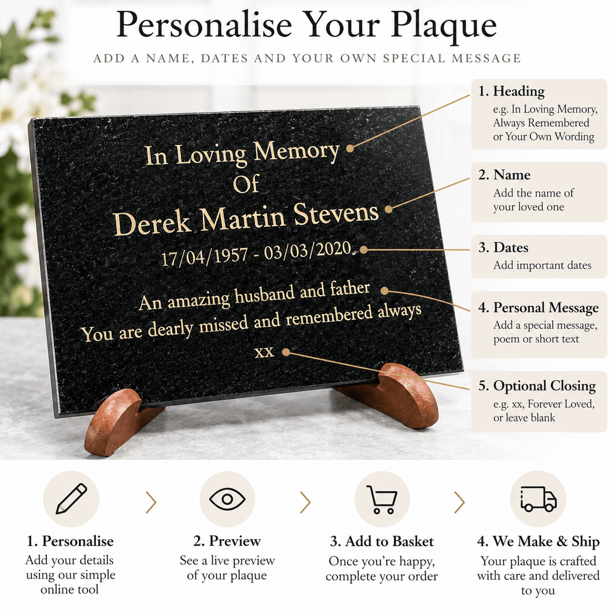 Granite Memorial Plaque, Personalised Engraved Tribute