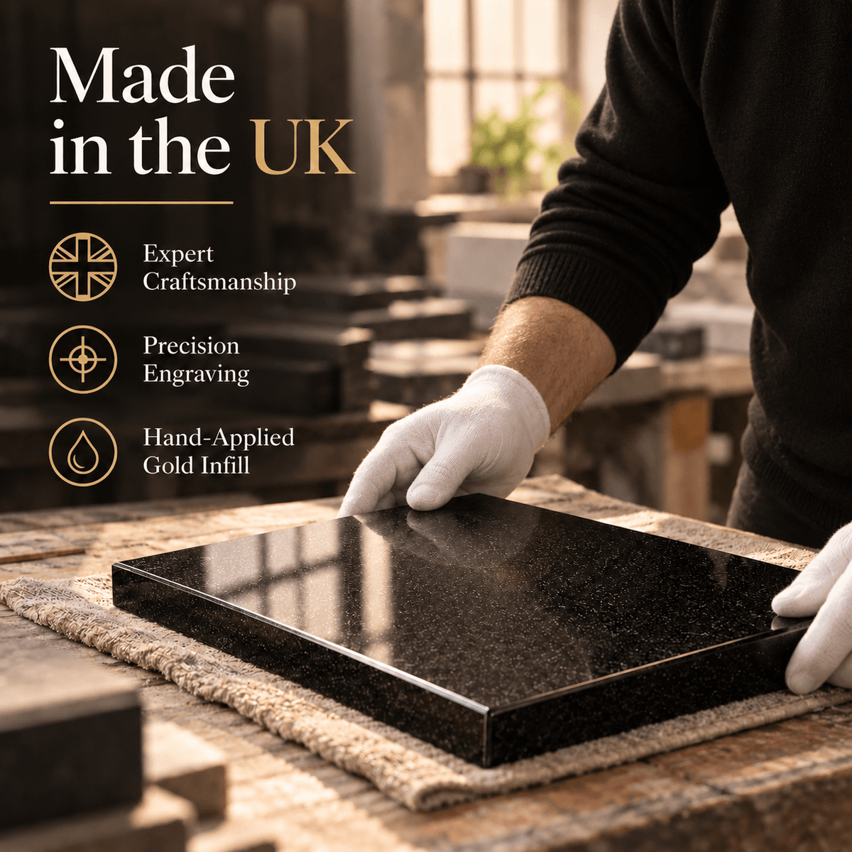 Granite Memorial Plaque for Two Names, Free Personalised Gold Engraving, Polished Granite
