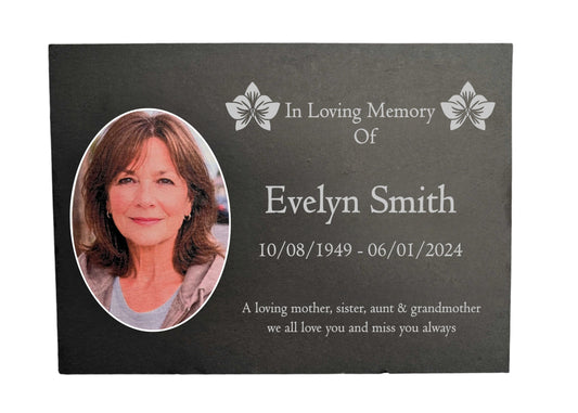 Photo Slate Memorial Plaque, Orchid, Add a Portrait & Personalised Text | 35×25cm (14×10”)