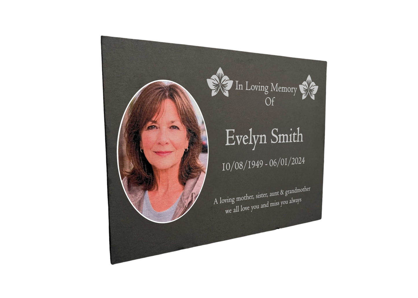 Photo Slate Memorial Plaque, Orchid, Add a Portrait & Personalised Text | 35×25cm (14×10”)