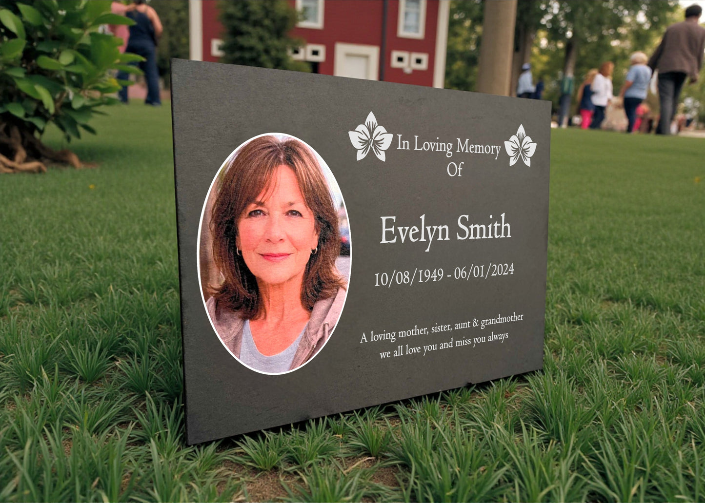 Photo Slate Memorial Plaque, Orchid, Add a Portrait & Personalised Text | 35×25cm (14×10”)
