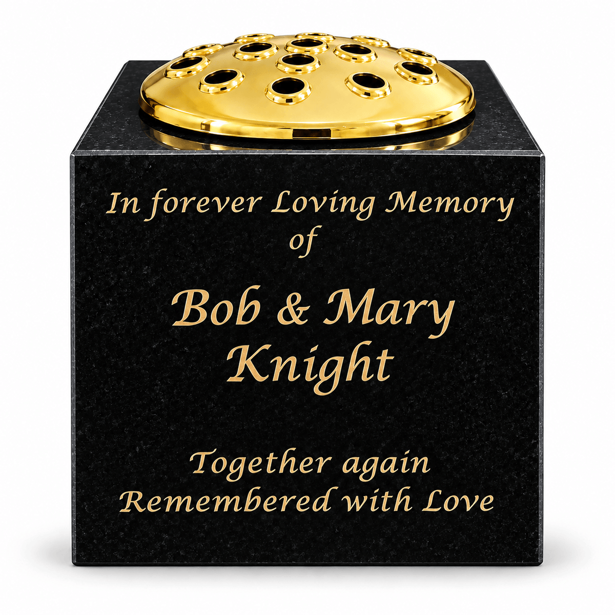 Granite Memorial Vase - Solid Granite - Free Personalised Gold Engraving – Includes Metal Flower Pot Insert