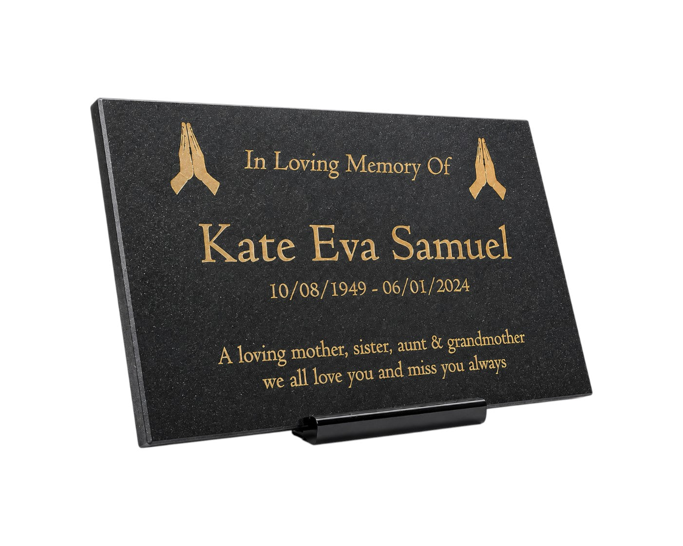 Granite Memorial Plaque, Praying, Stand Included