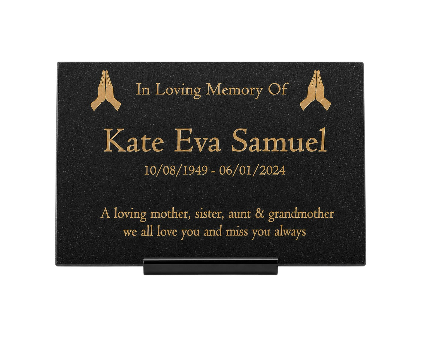 Granite Memorial Plaque, Praying, Stand Included