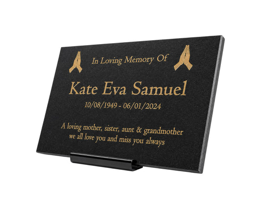 Granite Memorial Plaque, Praying, Stand Included