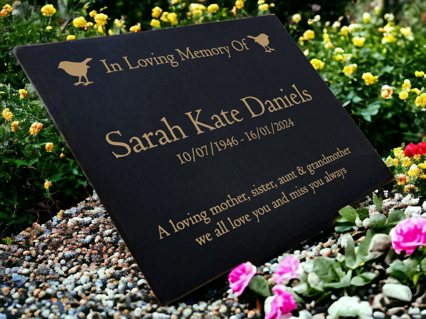 Granite Memorial Plaque, Robin, Personalised, Stand Incluced