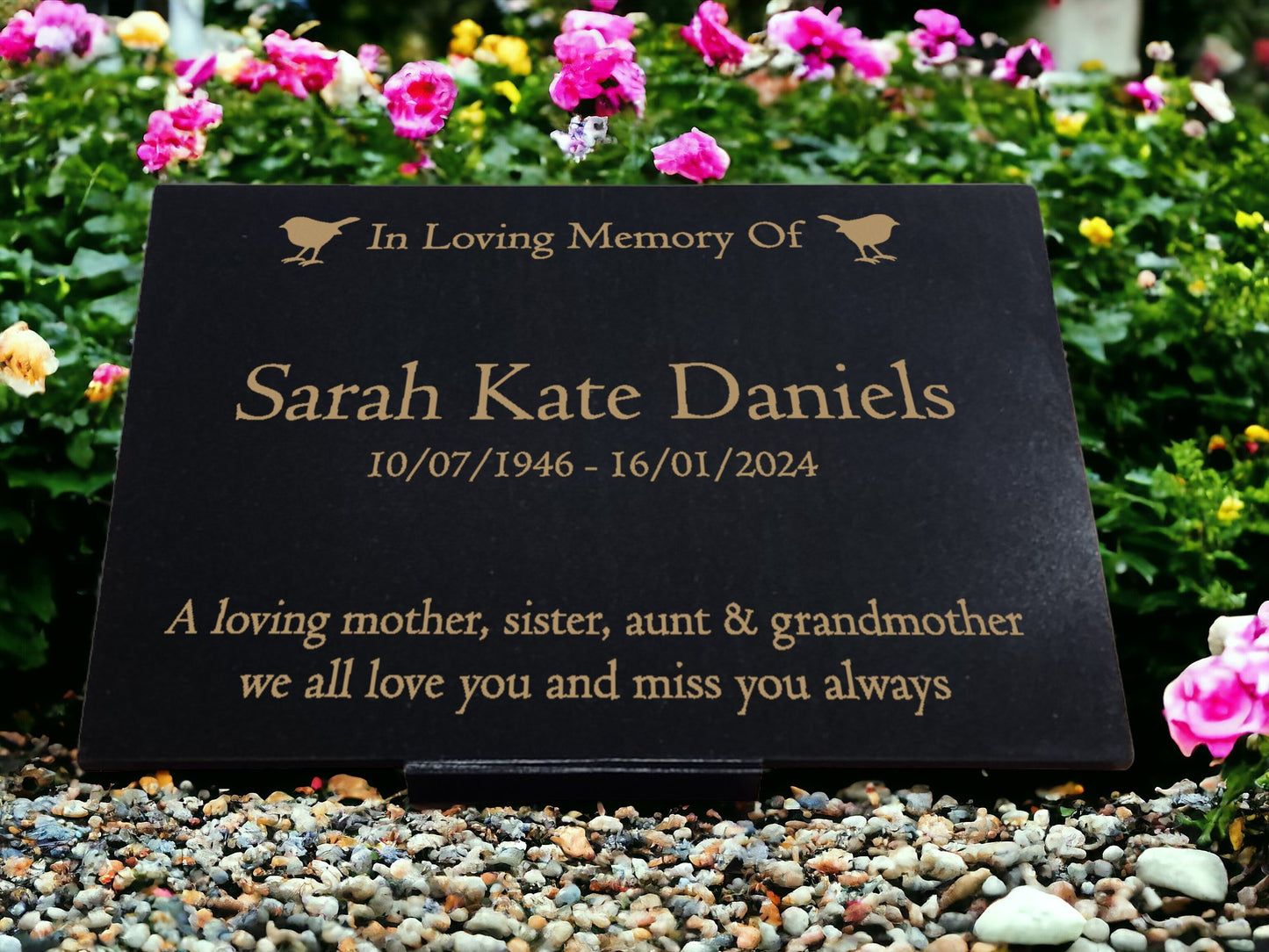 Granite Memorial Plaque, Robin, Personalised, Stand Incluced