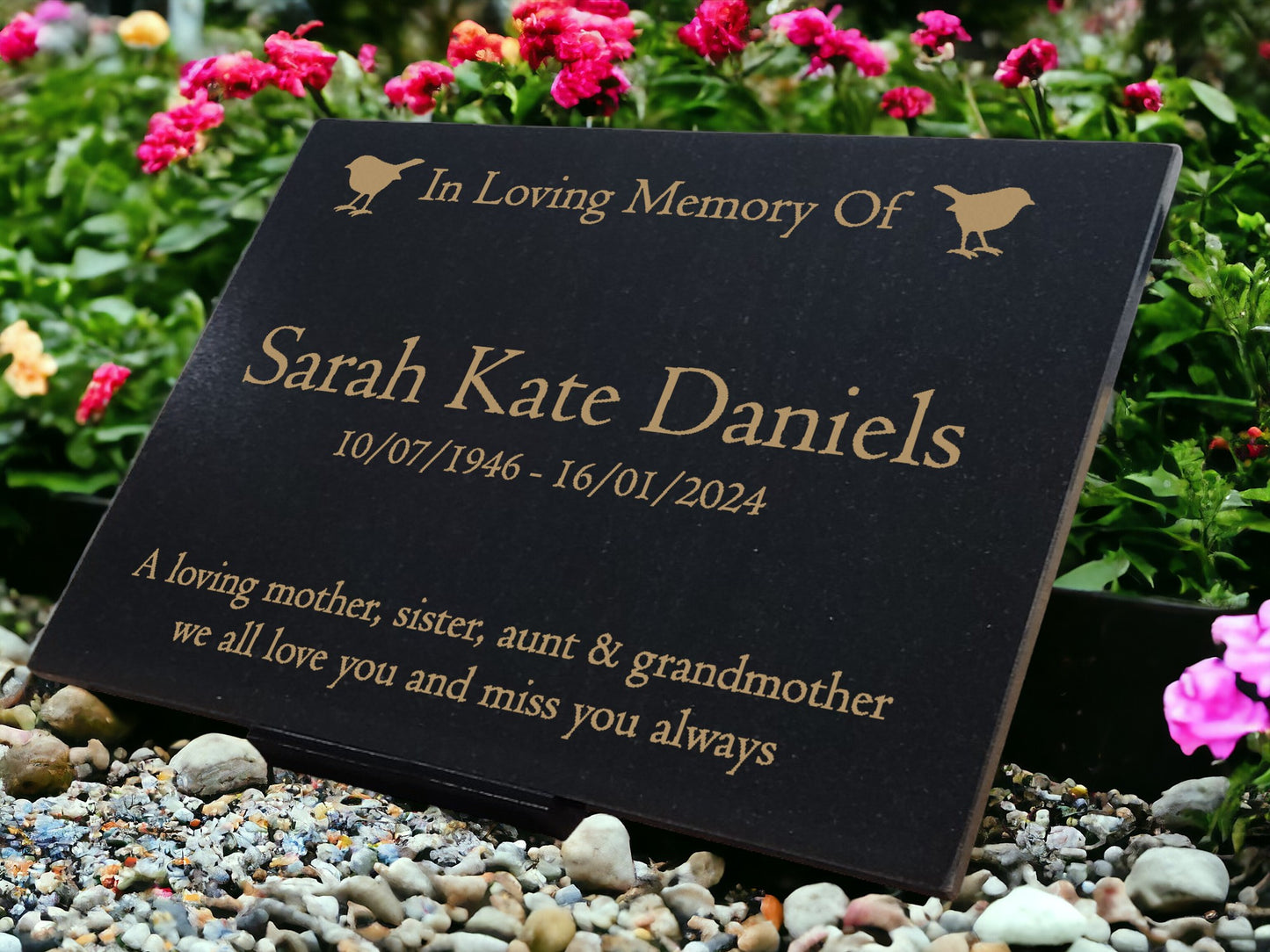 Granite Memorial Plaque, Robin, Personalised, Stand Incluced