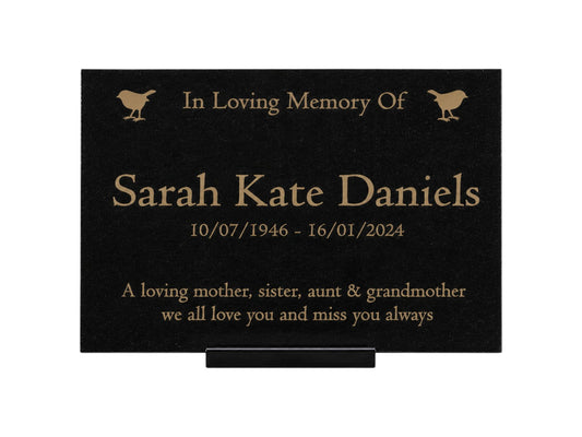 Granite Memorial Plaque, Robin, Personalised, Stand Included