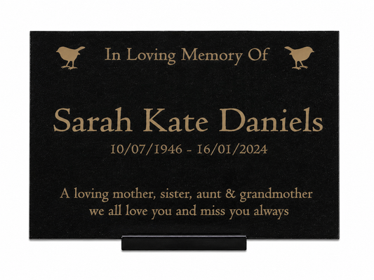 Granite Memorial Plaque, Robin, Personalised, Stand Included
