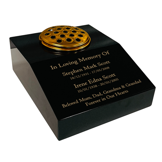 Black Granite Sloping Memorial Desk with Vase for Two Names Free Personalised Gold Engraving