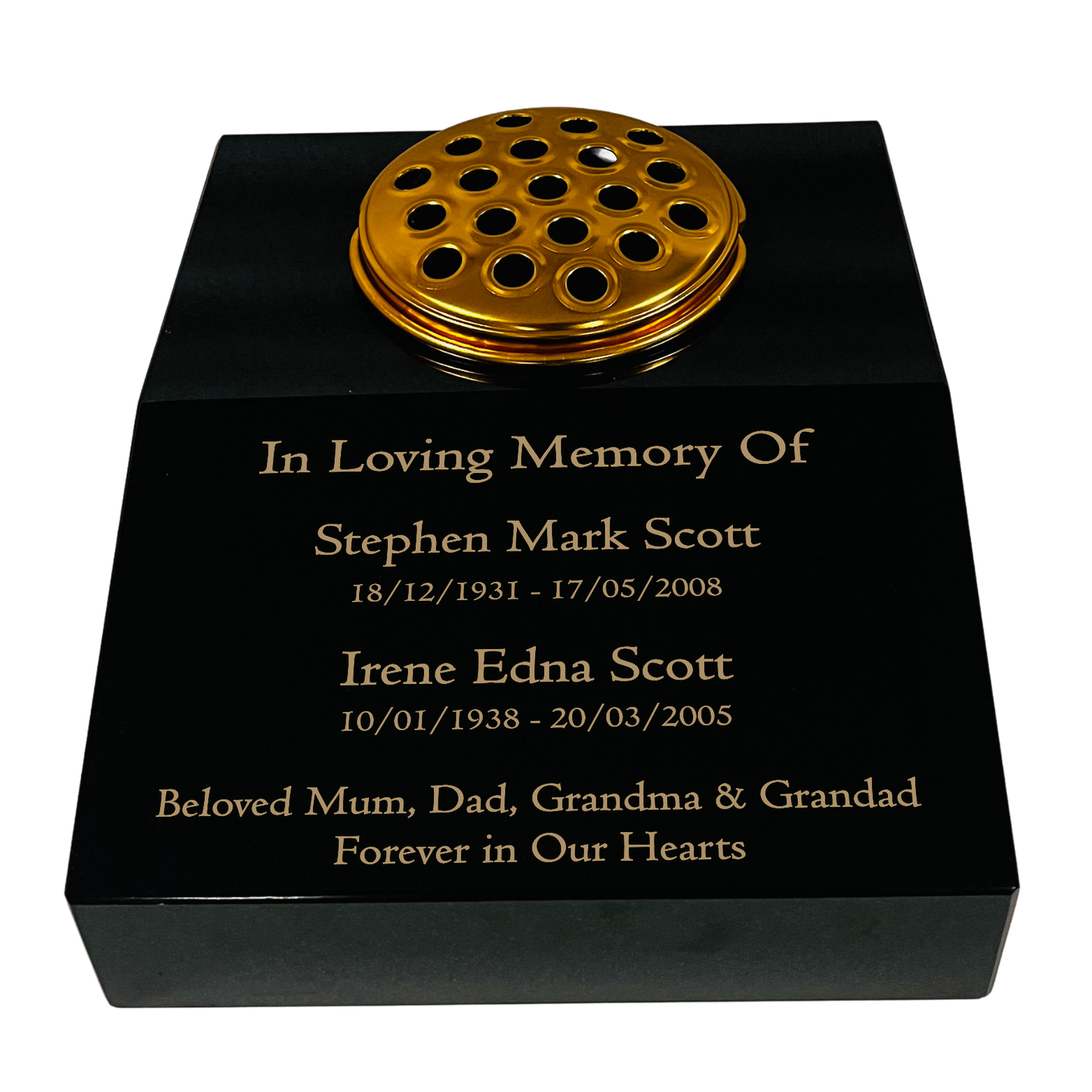 Black Granite Sloping Memorial Desk with Vase for Two Names Free Personalised Gold Engraving