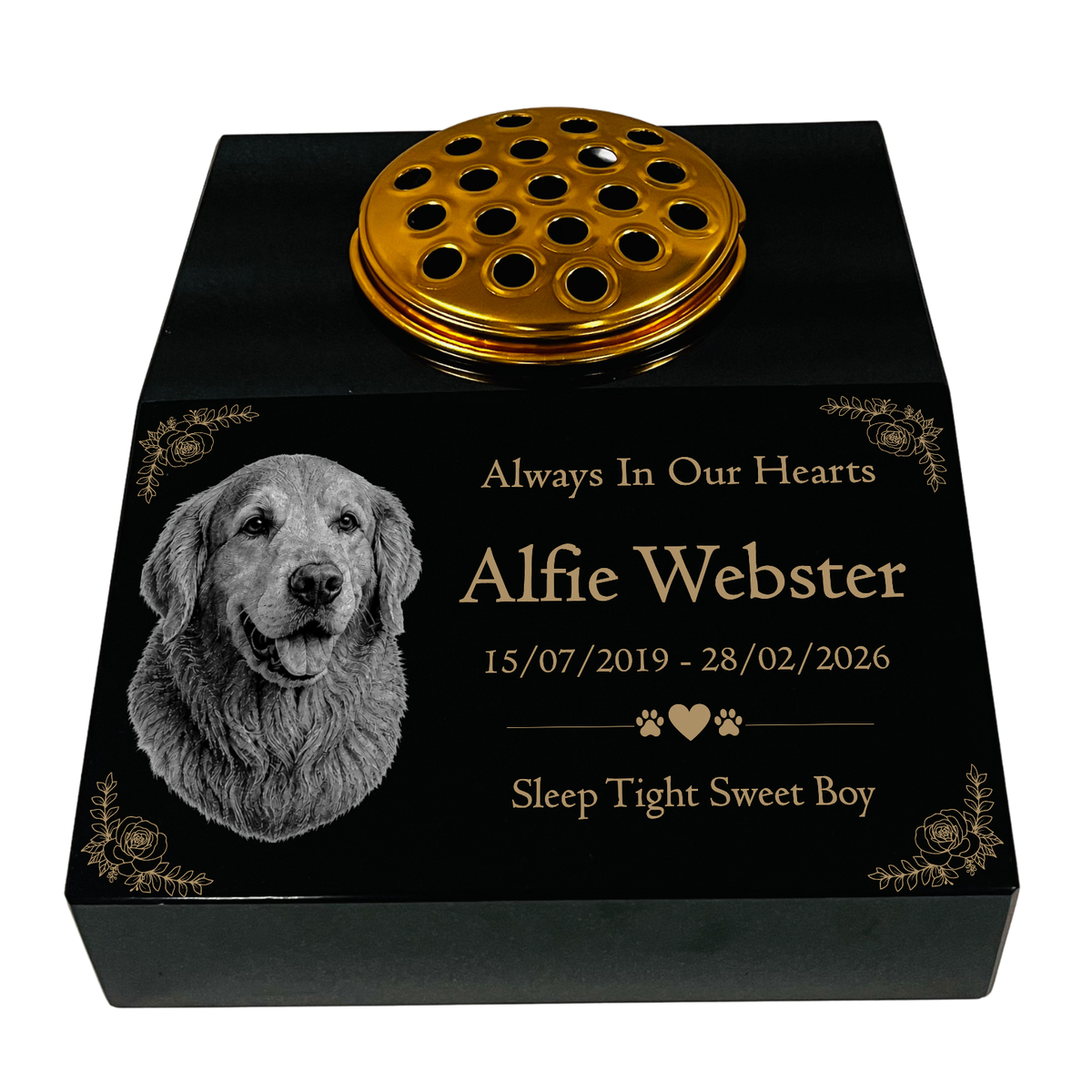 Dog Memorial Granite Photo desk - Floral Design