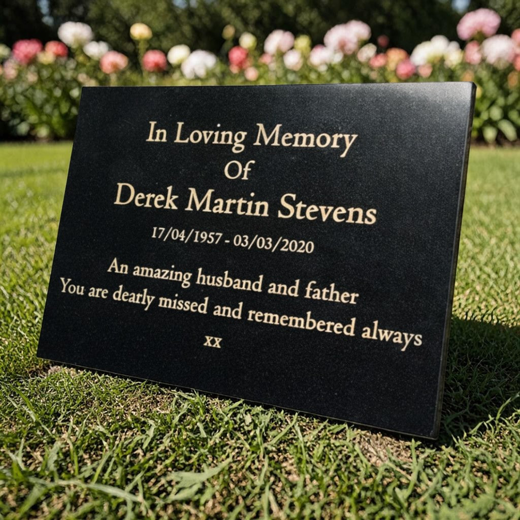 Granite Memorial Plaque, Personalised, Stand Included