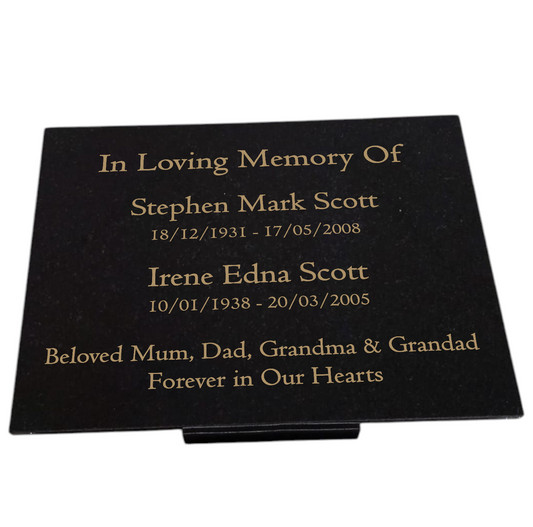Granite Memorial Plaque for Two Names, Free Personalised Gold Engraving, Polished Granite
