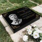 Granite Memorial Tablet with Floral Border, Engraved Photo, Free Personalised Gold Engraving, Polished Black Granite