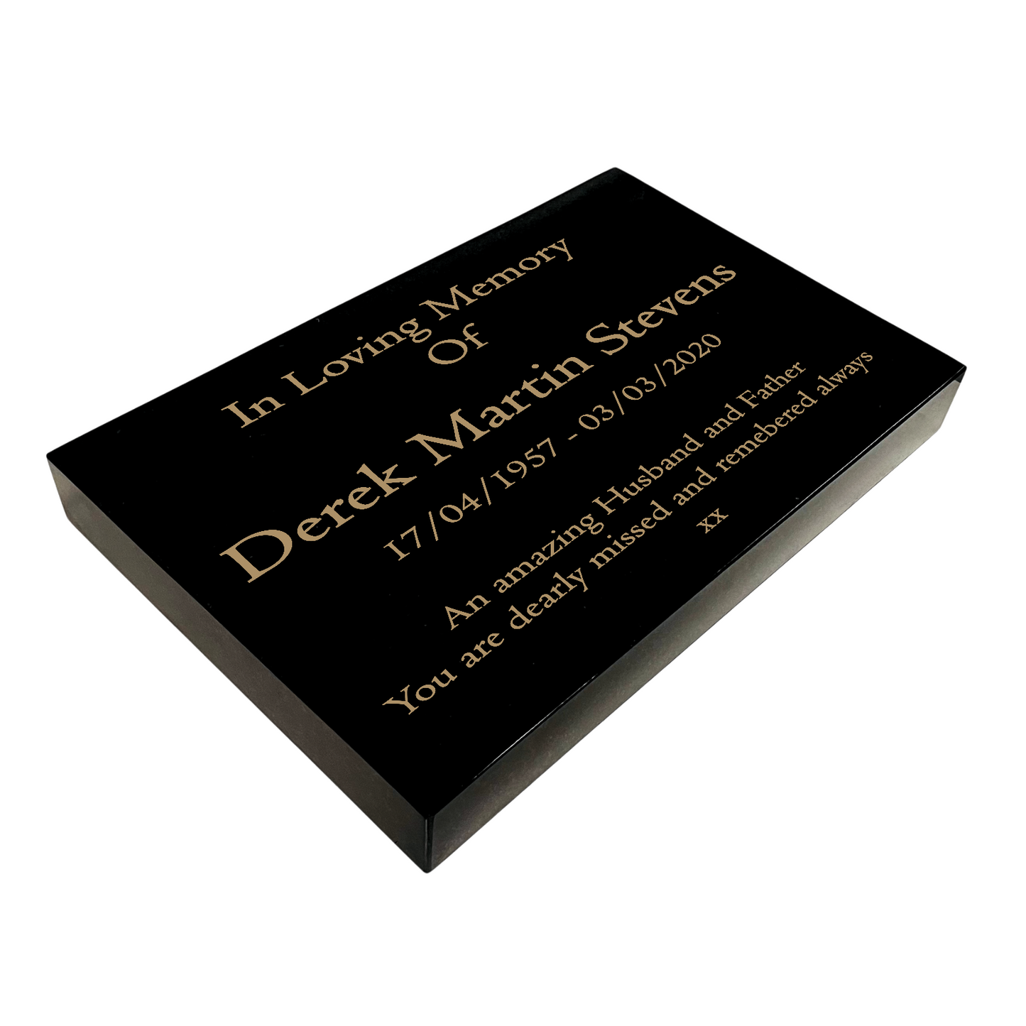 Granite Memorial Tablet Free Personalised Gold Engraving Polished Black Granite
