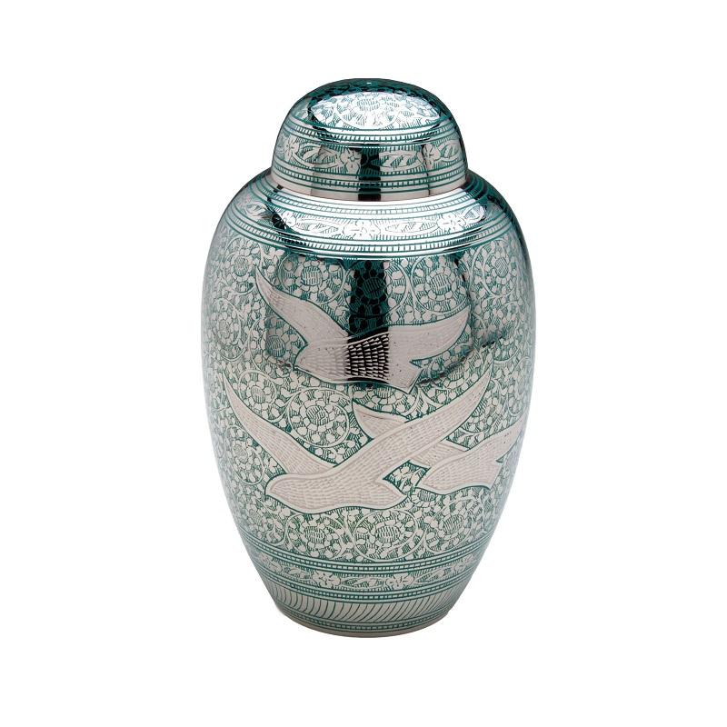 Brass Birds Urn (Green)
