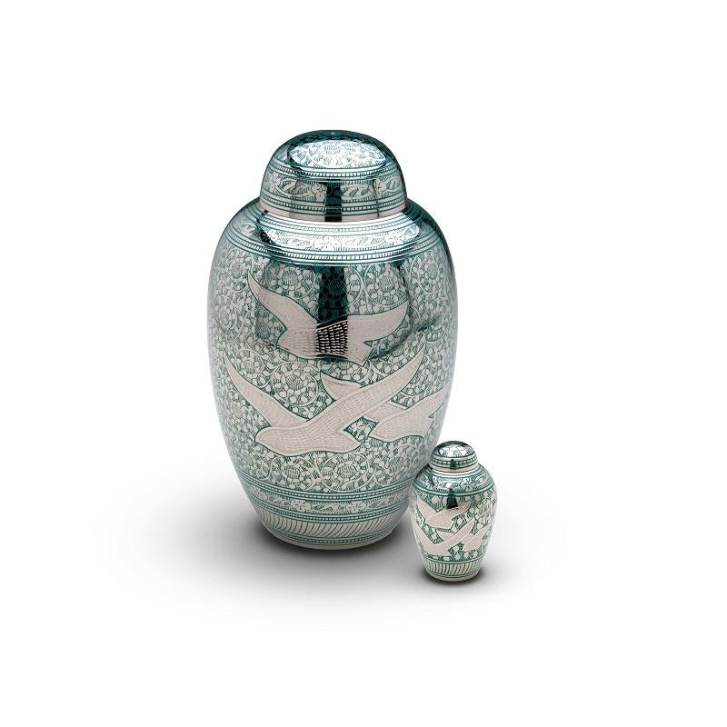 Brass Birds Urn (Green)