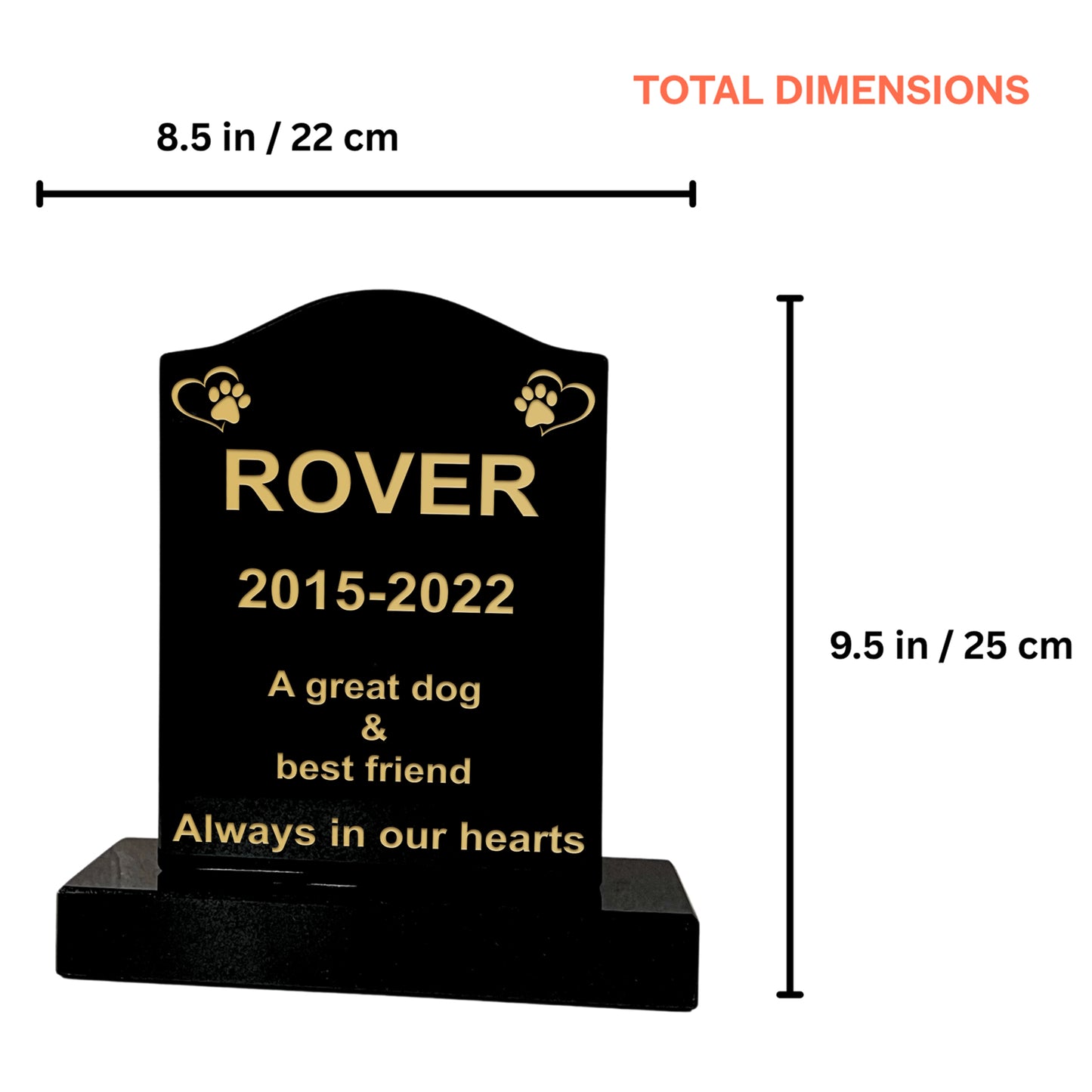 Granite Memorial Ogee Headstone – Small Size- For Pets with Paw & Heart- Free Personalised Engraving