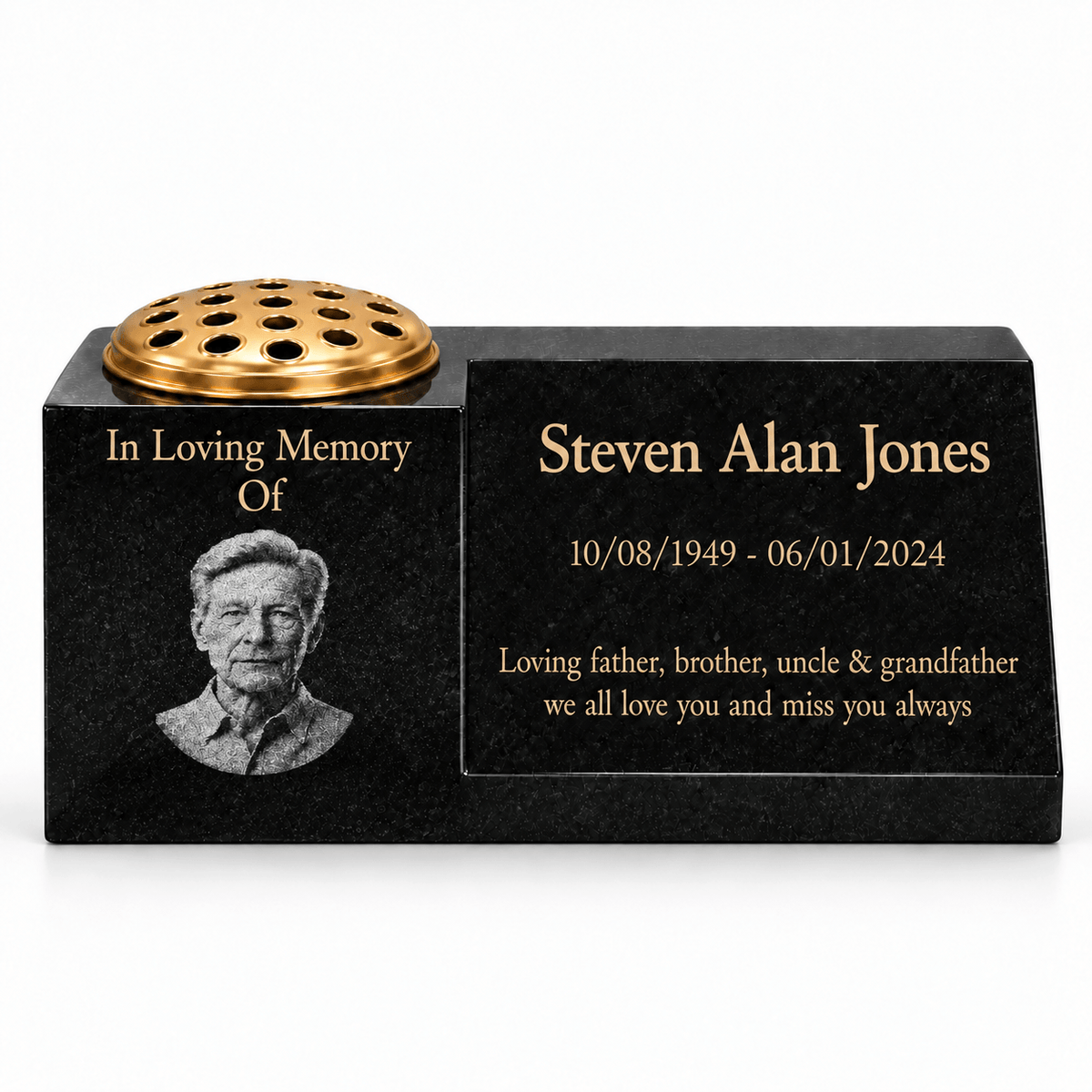 Granite Memorial Vase with Portrait and Plaque Combination, Solid Granite, 16x6x6inchs, 20KG, Includes Flower Pot Insert
