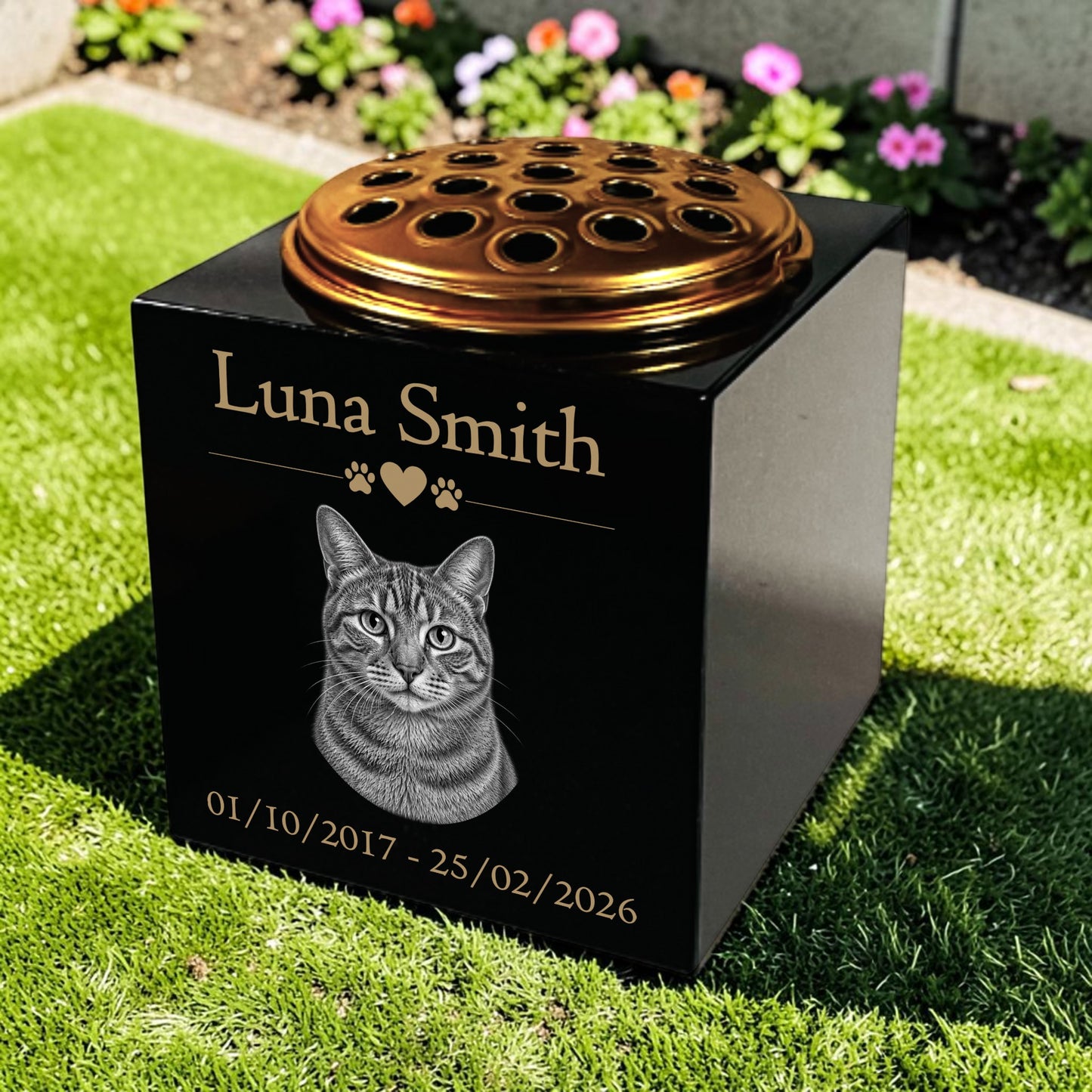 Cat Memorial Granite Photo Vase